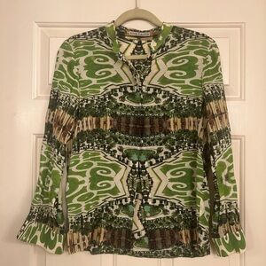 Alice + Olivia Green Mirrored Versailles Gardens Silk Blouse Size Medium